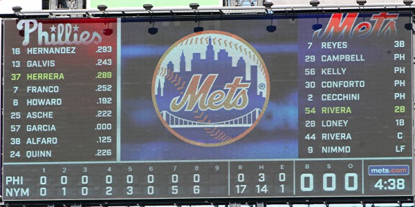 Scoreboard at the end of the 8th inning