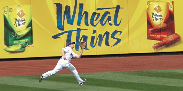 Baxter, in right field, with the glove